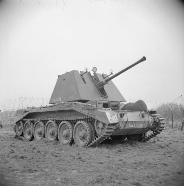Crusader AA with 40 mm Bofors gun, at the Armoured Fighting Vehicle School, Gunnery Wing at Lulworth in Dorset, 25 March 1943
