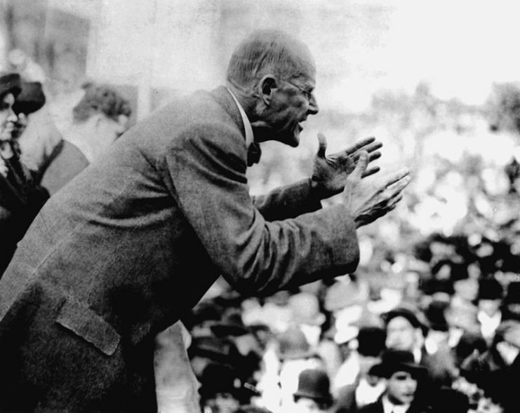 Debs speaking in Canton, Ohio in 1918. He was arrested for sedition shortly thereafter