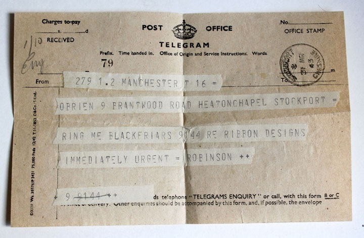 Figure 2 – The telegram. Courtesy: Imperial War Museum