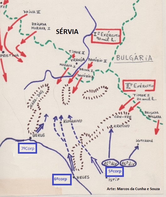 First Balkan War. The Serbian Front (Serbia) The march of the armies before the battle of Kumanovo.