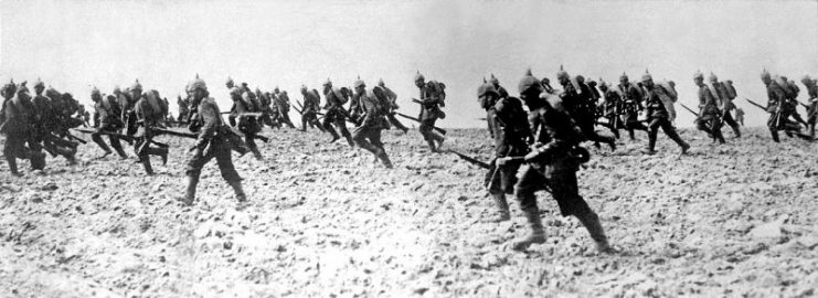 German infantry on the battlefield, August 7, 1914.