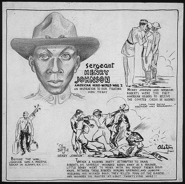 Henry Johnson biographical cartoon by Charles Alston, 1943