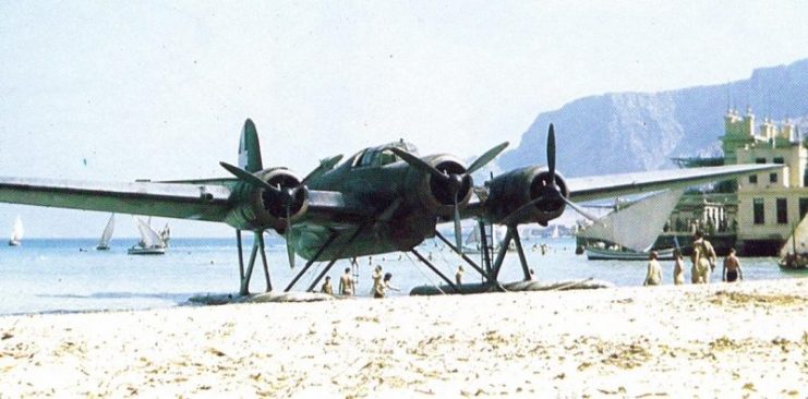 Italian CANT Z.506B floatplane forced down on Mondello beach in Sicily