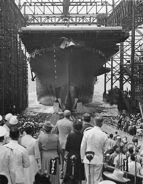 Launch of U.S. Navy Aircraft Carrier USS Hornet (CV-12) – 30 August 1943