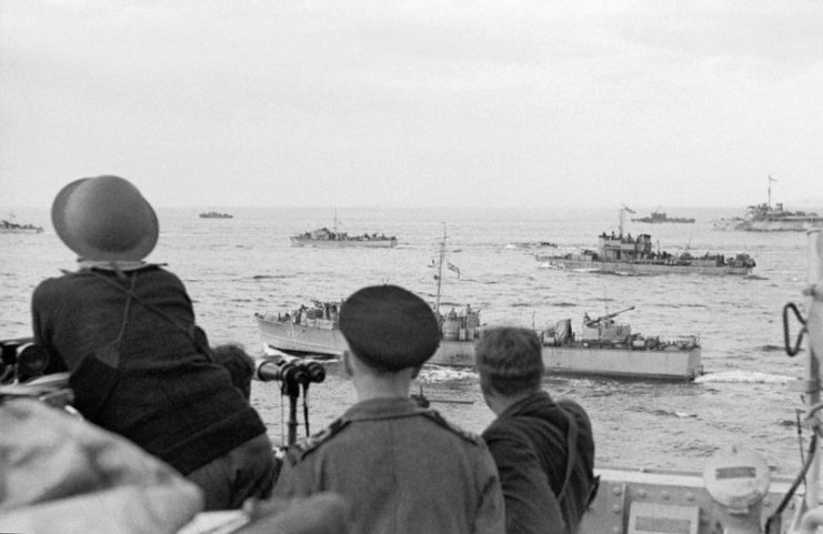 Light naval craft covering the landing during the Combined Operations daylight raid on Dieppe.