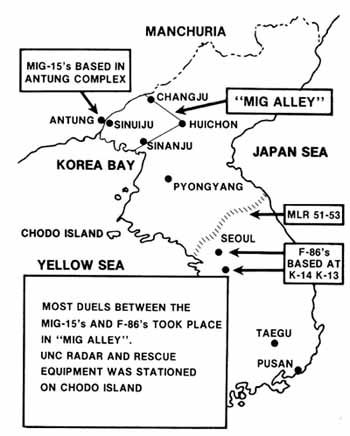 Map of aerial combat in Korean War.