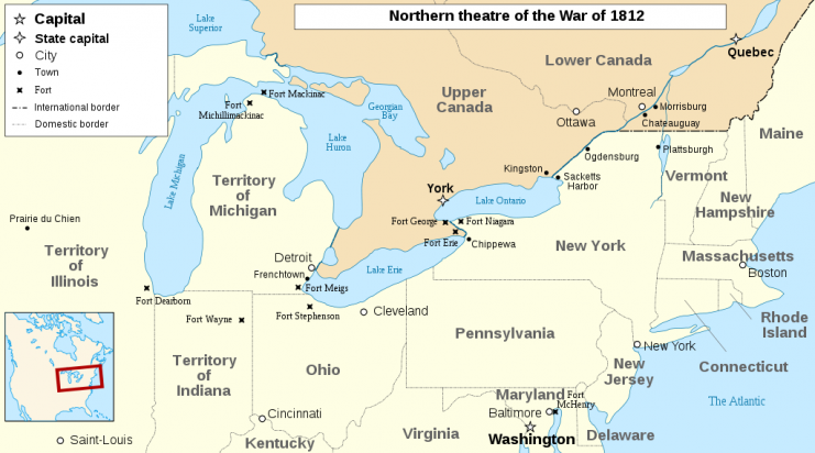 Map showing the northern theatre of the War of 1812.Photo Sémhur CC BY-SA 3.0