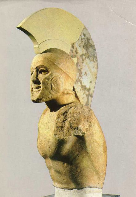 A bust of a Greek hoplite found near Sparta, possibly of King Leonidas. Photo Ticinese CC BY-SA 3.0