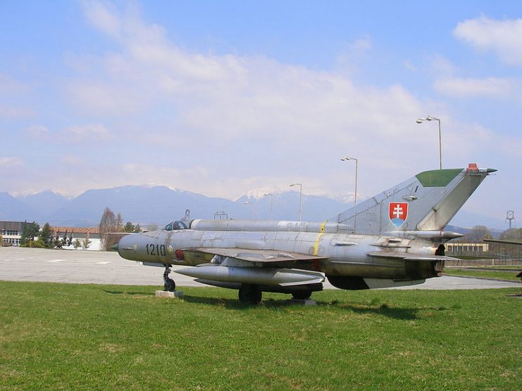 MiG-21MA of Slovak Air Forces on display in Liptovský Mikuláš, 2011.Photo Ing.Mgr.Jozef Kotulič CC BY-SA 3.0
