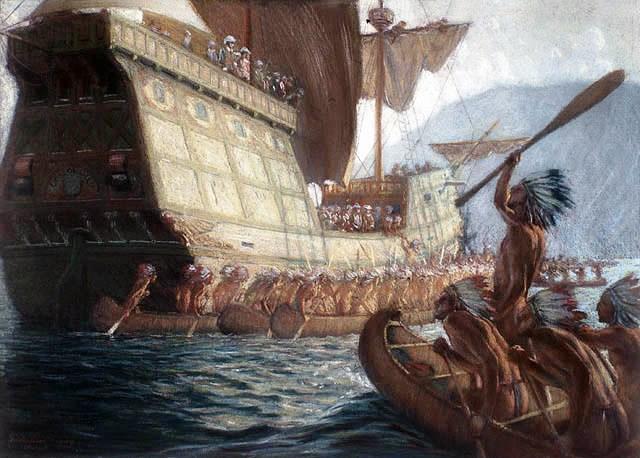 Painting by George Agnew Reid, done for the third centennial (1908), showing the arrival of Samuel de Champlain on the site of Quebec City.