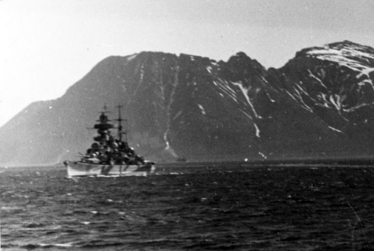 Photographed from the battleship Tirpitz. The heavy cruiser Admiral Hipper