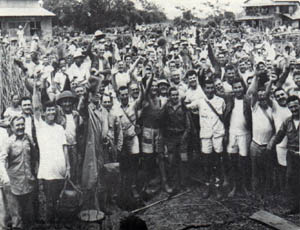 Former Cabanatuan POWs celebrate after successful raid on prison camp.