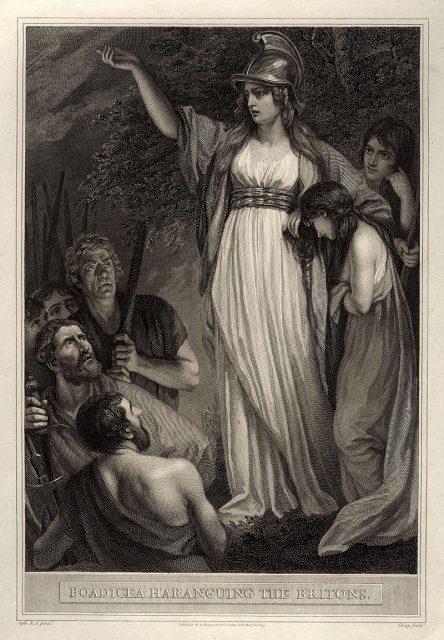Queen Boudica in John Opie’s painting Boadicea Haranguing the Britons