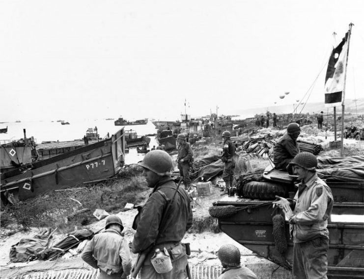 The scene on Omaha Beach soon after the D-Day landings