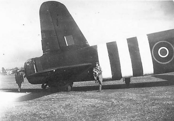 Short Stirling tail with D-Day stripes