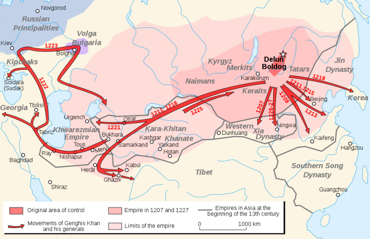 Significant conquests and movements of Genghis Khan and his generals