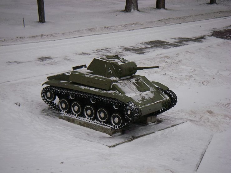 T-70 in Velikiy Novgorod, parked near the World War II peace monument.
