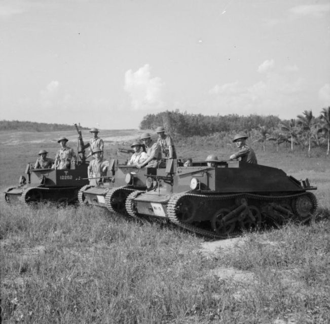 The British Army in Malaya 1941 Bren gun carriers of the 2nd Loyal Regiment in training, October 1941.