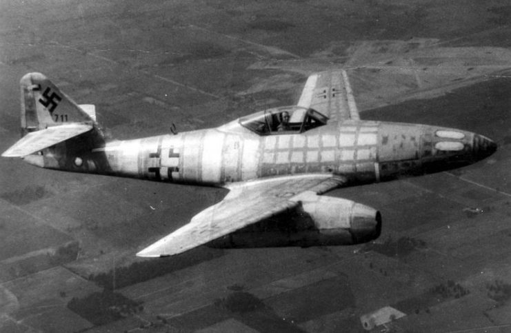 This airframe, Wrknr. 111711, was the first Me 262 to come into Allied hands when its German test pilot defected on March 31, 1945. The aircraft was then shipped to the United States for testing.