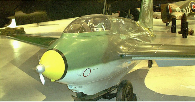 Me 163B at the Canada Aviation and Space Museum. The tiny propeller drives a ram air turbine that provided electrical power.