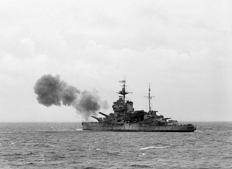 Warspite bombarding defensive positions