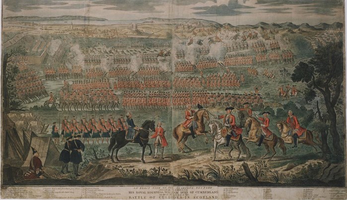 Woodcut painting from Oct 1746 depicting the Battle of Culloden which took place in April 1746.