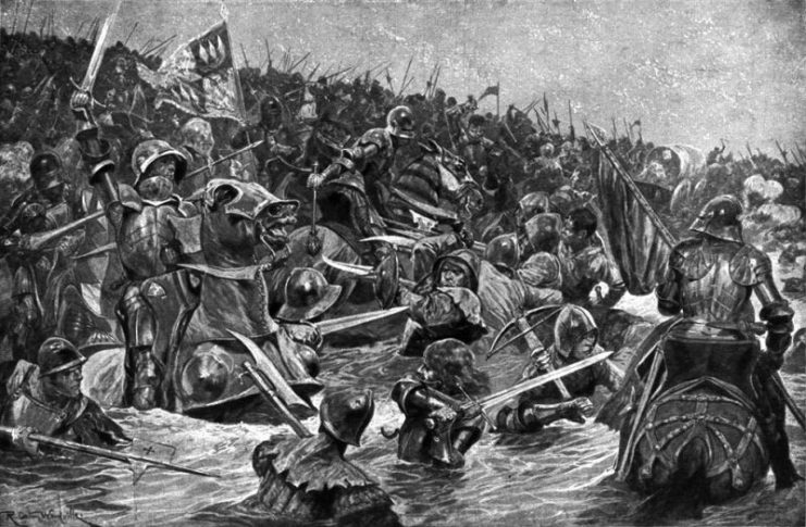 Woodville’s conception of the Battle of Towton (29 March 1461), in which the Yorkists slaughtered the Lancastrians.