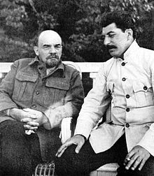 Stalin (right) confers with an ailing Lenin at Gorky in September 1922