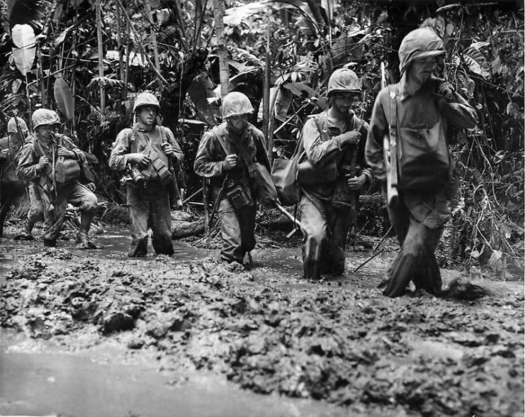 3rd Marines Division Advance through Mud on Numa Numa Trail Bougainville 1944