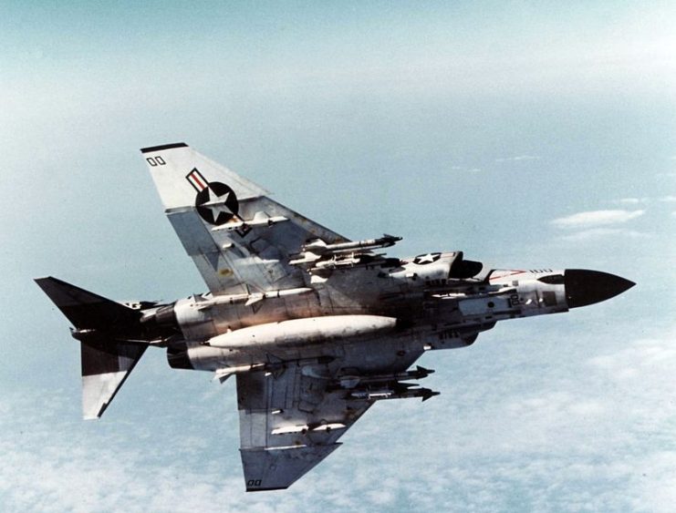 McDonnell Douglas F-4J Phantom II.This aircraft was assigned to fighter squadron VF-96 Fighting Falcons, Carrier Air Wing 9, aboard the aircraft carrier USS Constellation.It was hit by a North Vietnamese SA-2 surface-to-air-missile and the crew had to eject over the Gulf of Tonkin.