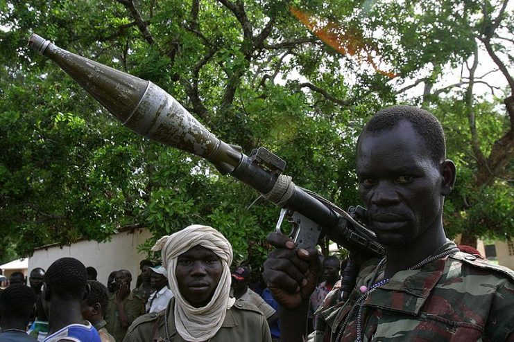 Rebel in northern Central African Republic holding an RPG