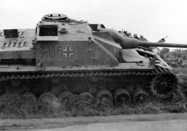 Abandoned German assault gun StuG IV number 115