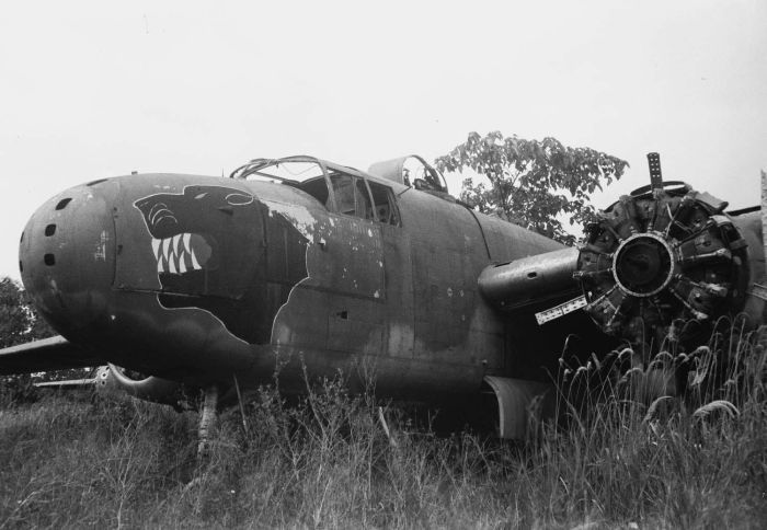 Abandoned B-25J bomber of 822nd Bomb Squadron of 38th Bomb Group of US 5th Air Force, 25 January 1949