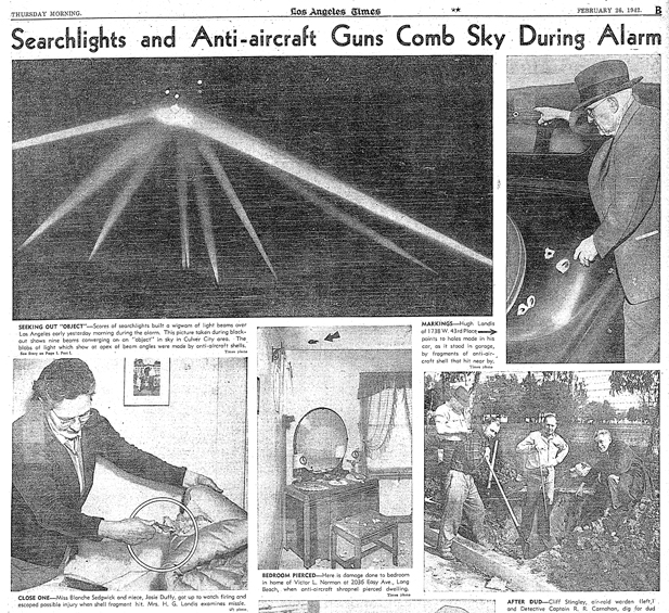February 26, 1942, Los Angeles Times, showing the coverage of the so-called Battle of Los Angeles and its aftermath (lots of articles on people finding dud shells, unexploded ordnance.