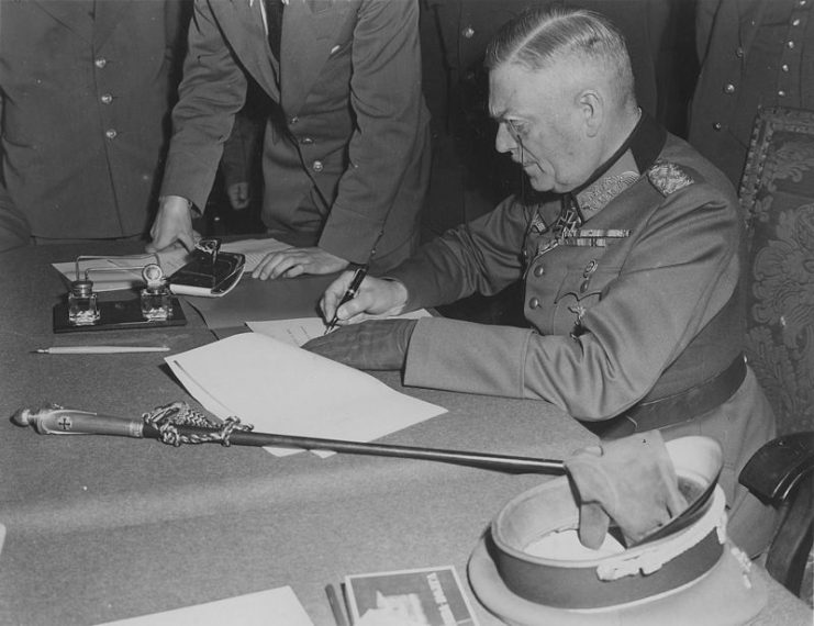 Field Marshall Keitel signs German surrender terms in Berlin 8 May 1945