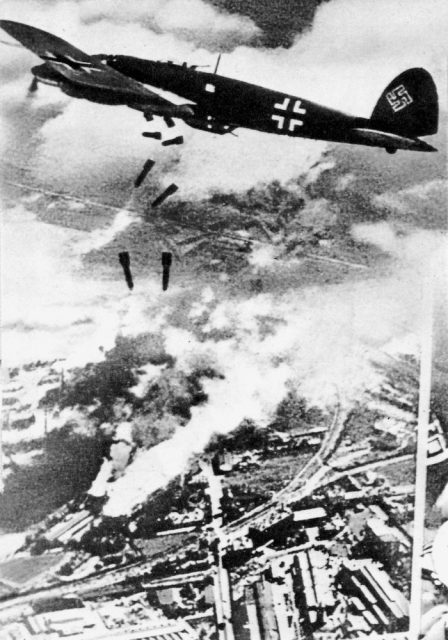 German Heinkel He 111 planes bombing Warsaw, Sep 1939.