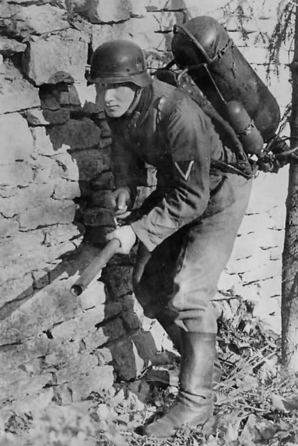 German Soldier with Flamethrower Somewhere in Russia 1941