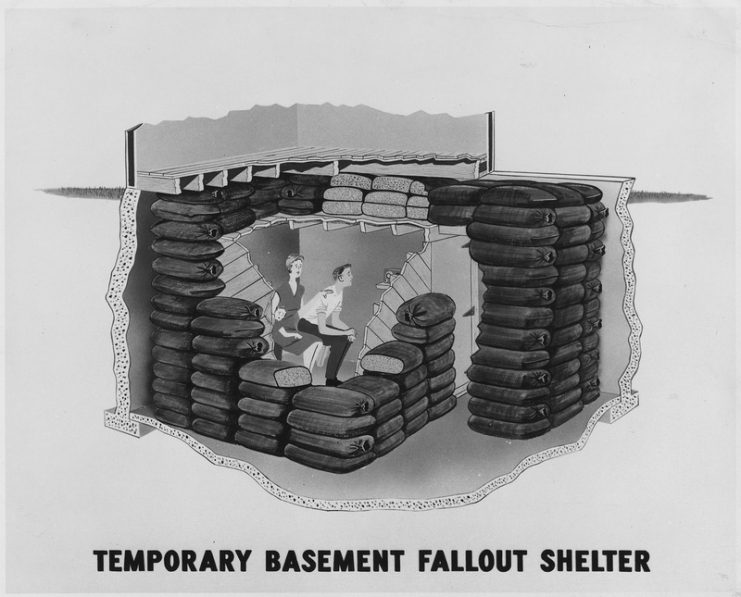 Temporary Basement Fallout Shelter, (artist’s rendition.)