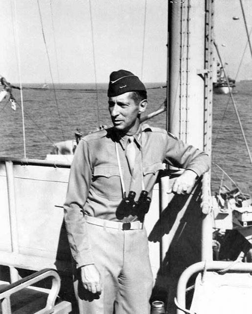 Lieutenant General Mark Clark on board USS Ancon during the landings at Salerno, Italy, September 12, 1943.