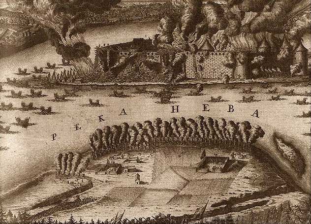 An engraving of the siege by A Zubov, 1713.