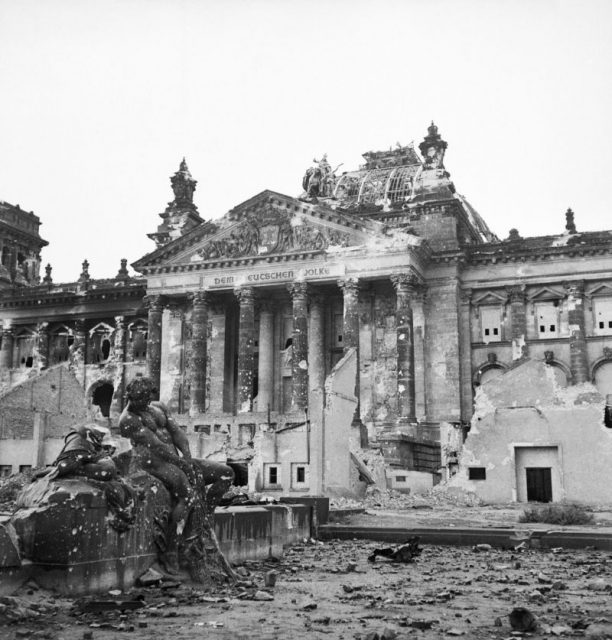 The Reichstag after the allied bombing of Berlin.