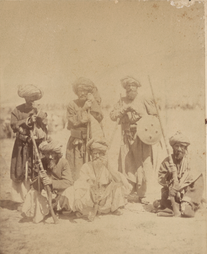 Group of Afridi fighters in 1878, pictured with their jezails, during the Second Afghan War.