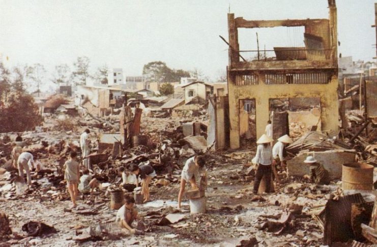 The ruins of a section of Saigon, in the Cholon neighborhood, following fierce fighting between ARVN forces and Viet Cong Main Force battalions