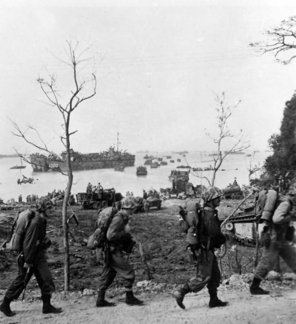US Navy LST at Okinawa Beaches