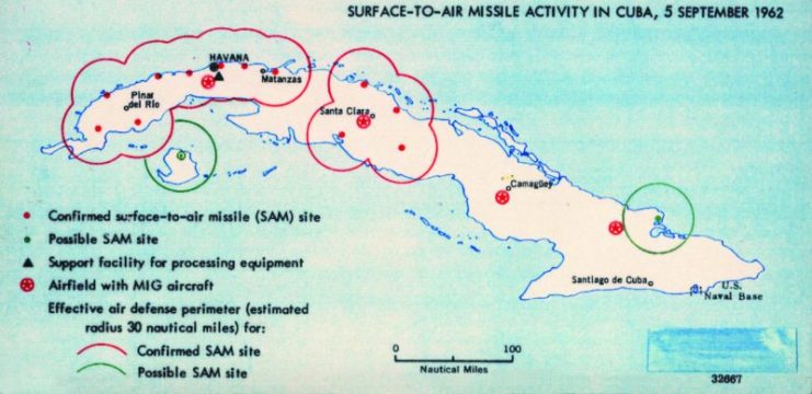 Map created by American intelligence showing Surface-to-Air Missile activity in Cuba, September 5, 1962.