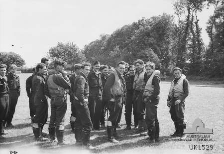 Australian and British pilots of No. 453 Squadron RAAF in Normandy during July 1944