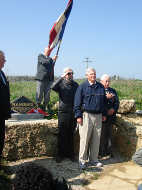 Ranger veterans Jack Burke, James Gabaree and Daniel Farley at the opening ceremony for the Maisy site.