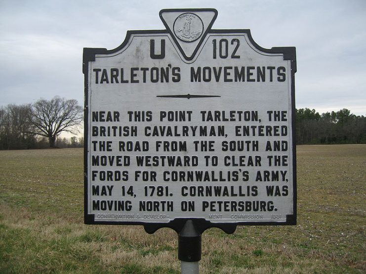 Tarleton’s Movements historical marker in Adams Grove, Virginia.Photo: Leonard J. DeFrancisci CC BY-SA 3.0