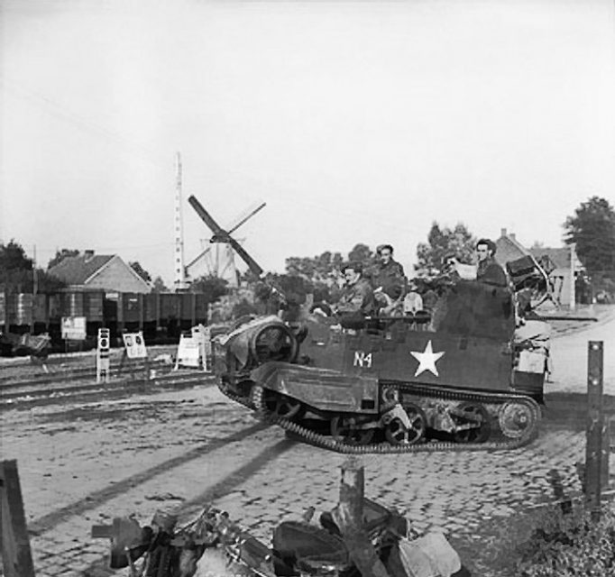A heavily-loaded Universal carrier during the advance of 3rd Division, 19 September 1944