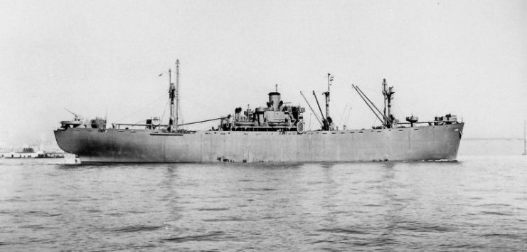 Broadside view of USS Albireo (AK-90) off San Francisco, 30 March 1943.